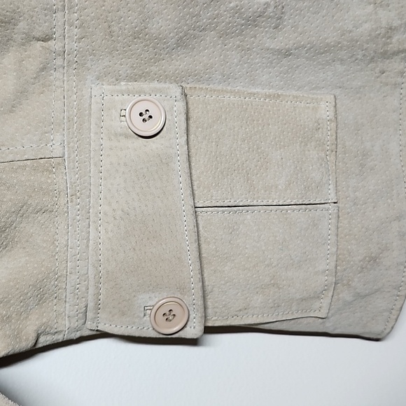 Rag 100% Leather Jacket Neutral Cream Front Button Entry Pockets Medium - Picture 7 of 11